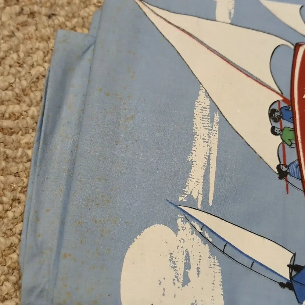 Vintage Lady Pepperell Water Sport Bed Sheets Pillowcase Twin Blue Ocean Dive